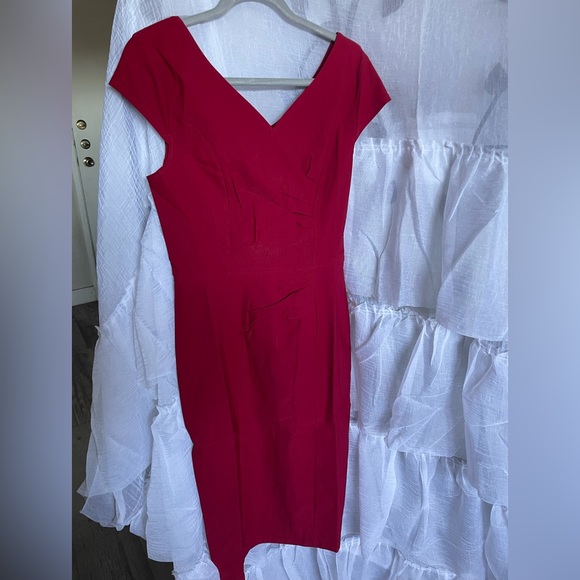 💰1950's Vintage V Neck Ruched Sheath Formal Pencil Dress! Beautiful red! - Picture 3 of 6